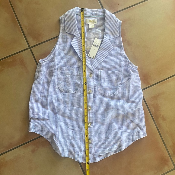 NWT $80 Anthropologie Linen Blend Maeve Felicity Sleeveless Top Blue Motif - Picture 5 of 7